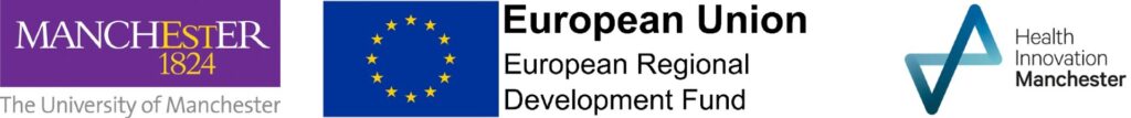 University of Manchester, European Regional Development Fund and Health Innovation Manchester logos